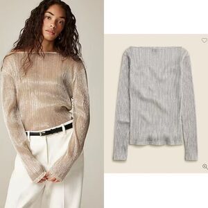 NEW J CREW Sheer metallic boatneck top in metallic silver